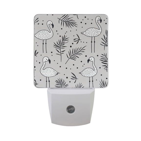 Flamingos Leaves Illustration Design LED Night Light with Smart Sensor Plug Into Wall Dusk to Dawn 2 packs