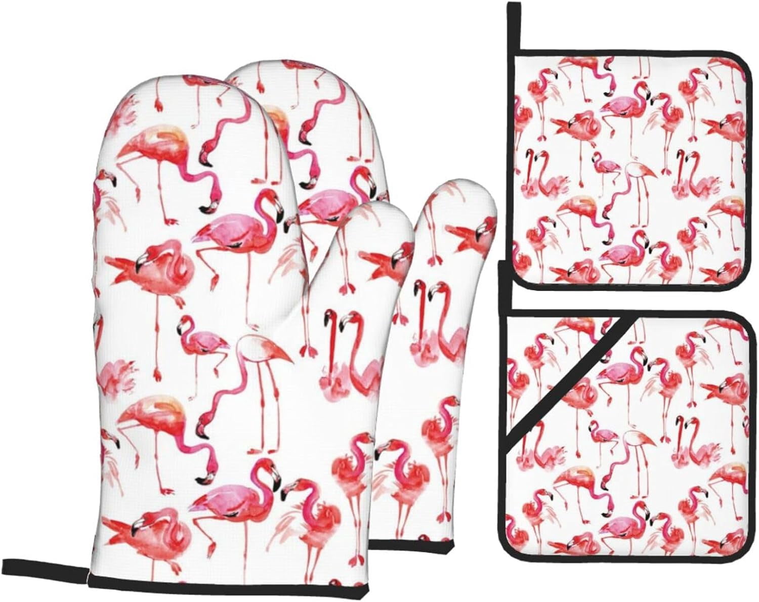 Flamingos Oven Mitts and Pot Holders Sets for Kitchen 4 Pcs 7"X11" Heat Resistant Baking Cooking