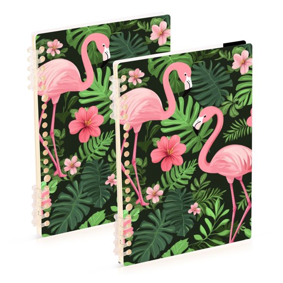 Flamingos Palm Leaves Pinkish Florals Notebook Detachable Coil Notebook Diary Plan Book A5 Size 60 Pages 2 Pack