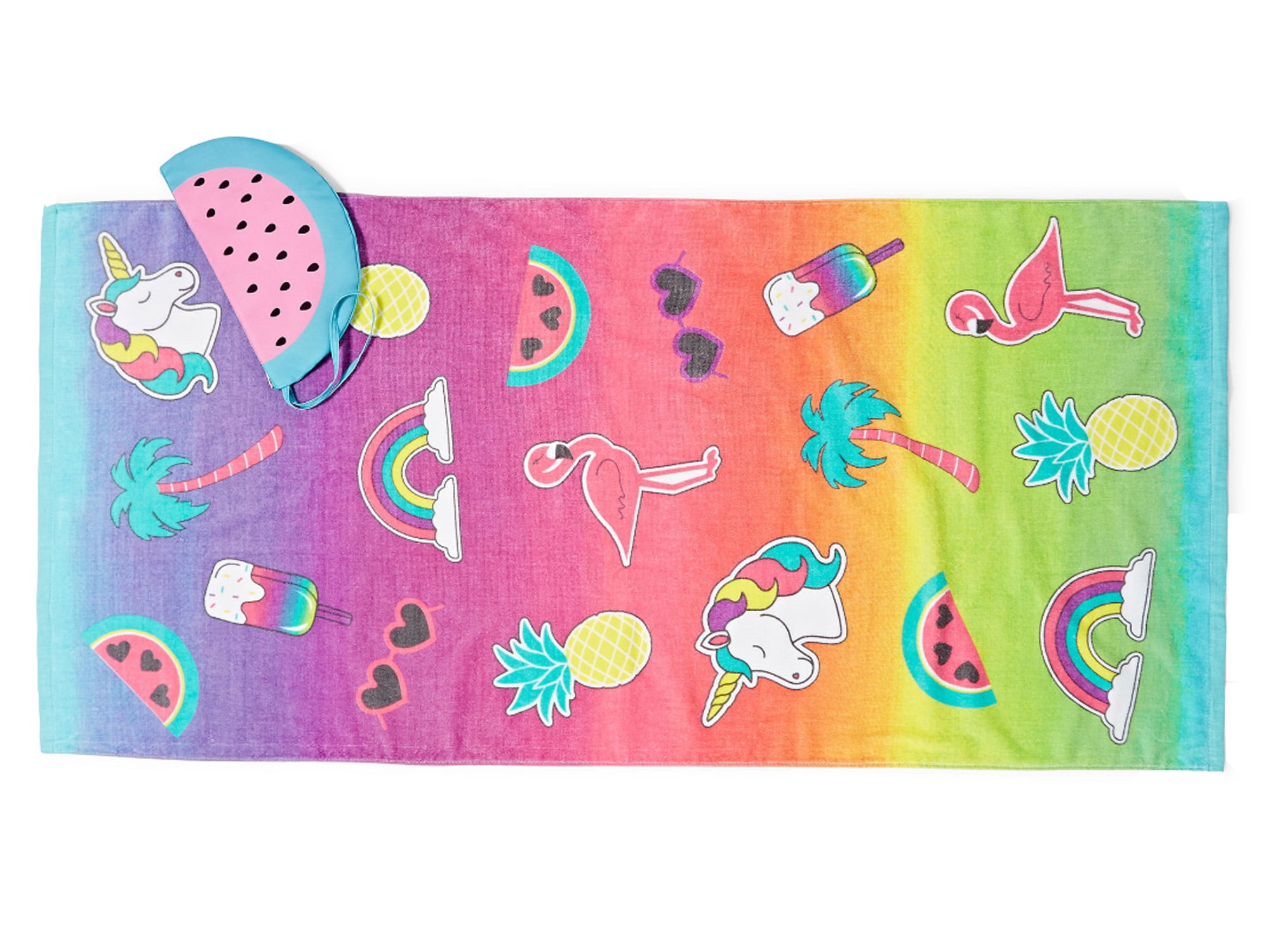 Flamingos, Rainbows and Watermelons Girls Beach Towel w/wet bag