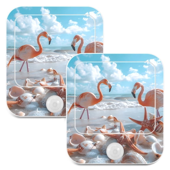 Flamingos Starfish Shells on Beach 2 Pack LED Motion Sensor Night Light Plug into Wall Auto Dusk to Dawn Adjustable Brightness for Kids Bedroom Hallway Nursery Room