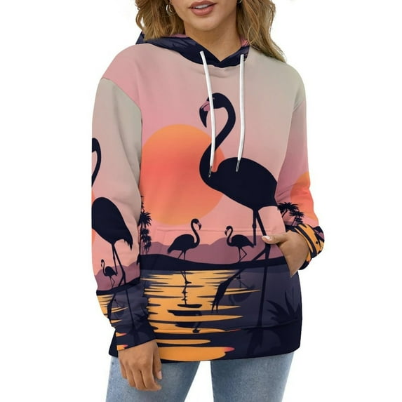 Flamingos Sunset Silhouette Hoodies Oversized Hoodie Women Long Sleeve Casual Sweatshirts