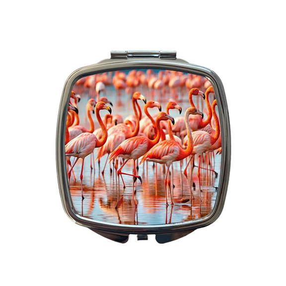 Flamingos Travel Makeup Handbag Purse Small Pocket Compact Mirror
