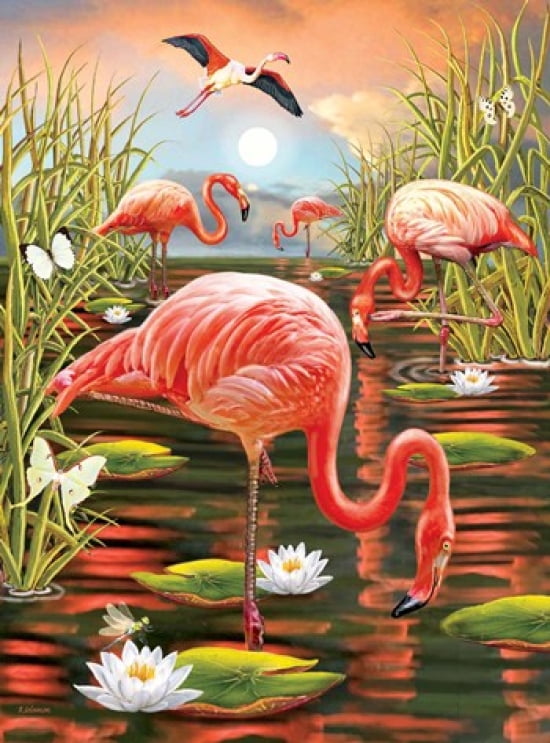 Flamingos-Vertical Canvas Art - Rosiland Solomon (12 x 16)