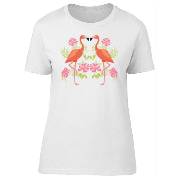 Flamingos With Tropical Leaves T-Shirt Women -Image by Shutterstock, Female Medium