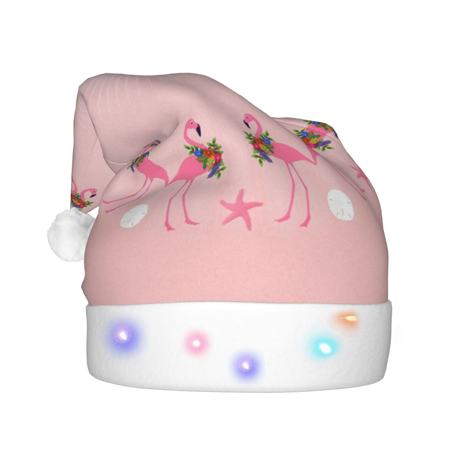 Flamingos With Wreaths Pink Christmas Santa Hat LED Christmas Hat Light