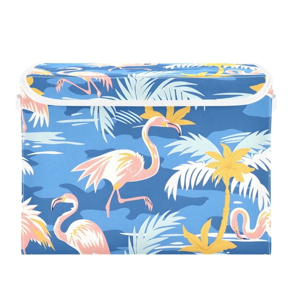 Flamingos and Coconut Trees Foldable Storage Bin with Lid and Handle Collapsible Storage Box 16.5 x 12.6 x 11.8 inches