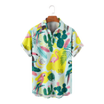 thumbnail image 1 of Flamingos and Flowers Beach Print Shirt Men Short Sleeve Men's Hawaiian Shirt Top Beach Clothing Boys Girls，C-2XS, 1 of 4
