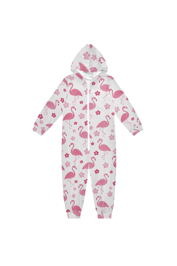 Flamingos and Flowers Pattern One Piece Pajamas Soft Jumpsuit Cozy Sleep and Play Romper Zipper and Pockets 4T