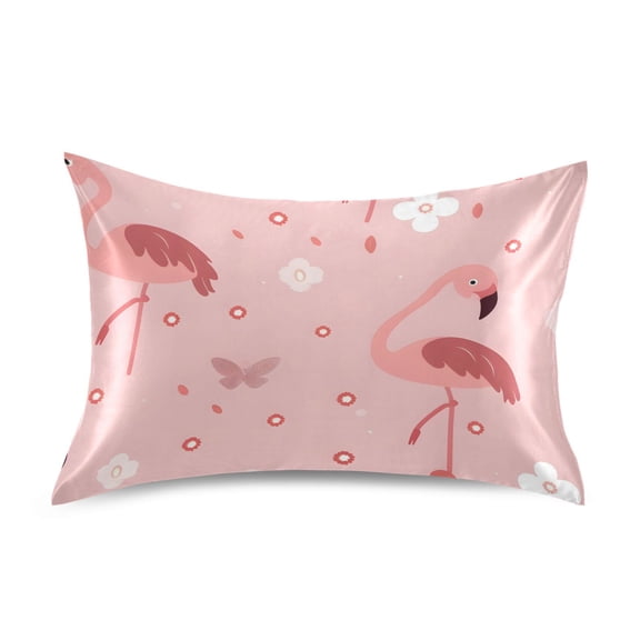 Flamingos and Flowers Satin Pillowcase Envelope Design Pillow Covers 1 Pack King Size 20" x 40"