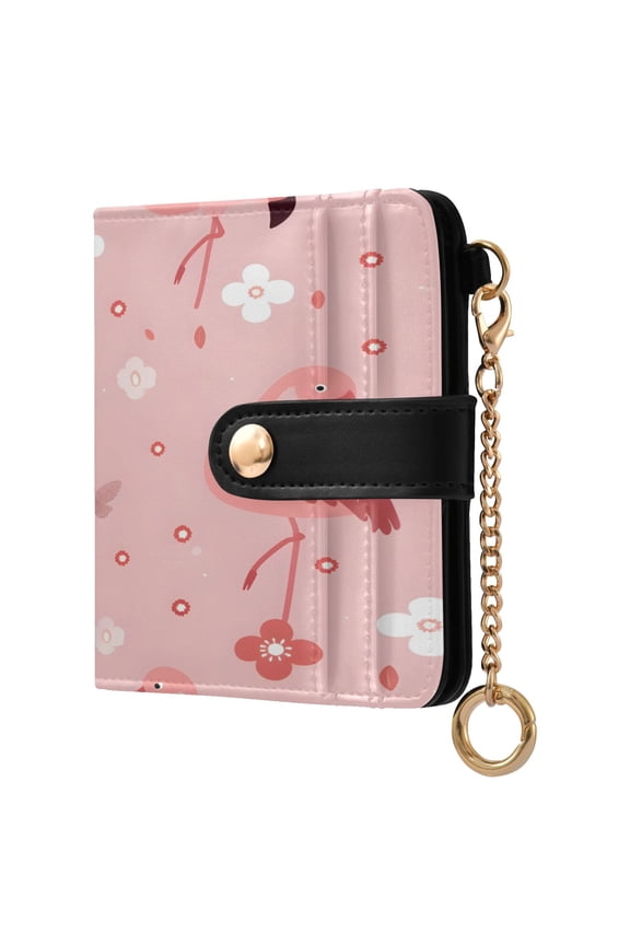 Flamingos and Flowers Women's Wallet PU Leather Card Cases RFID Blocking Purse Billfold with Key Ring