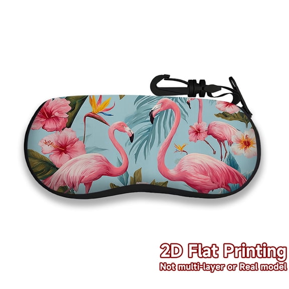 Flamingos and Hibiscus Pattern Glasses Case Neoprene Lightweight Soft Shell  Padded Protection  Zip Closure  Portable Travel Accessory