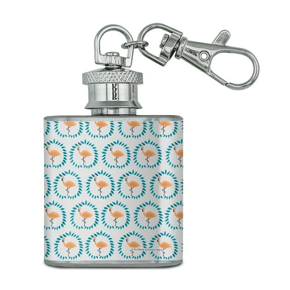 Flamingos and Leaves Stainless Steel 1oz Mini Flask Key Chain