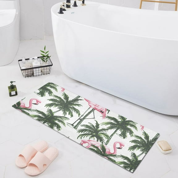 Flamingos and Palm Trees Bath Mat 39x20 Non-Slip Bathroom Rugs Absorbent Soft Plush Quick Dry for Tub Shower Kitchen Home Decor