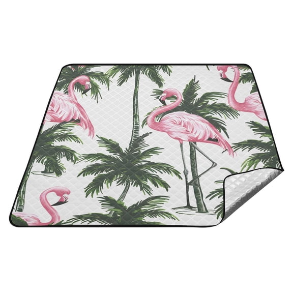 Flamingos and Palm Trees Picnic Blankets Extra Large 78"x78" Beach Blanket Waterproof Sandproof Outdoor Mat for Camping Travel Park