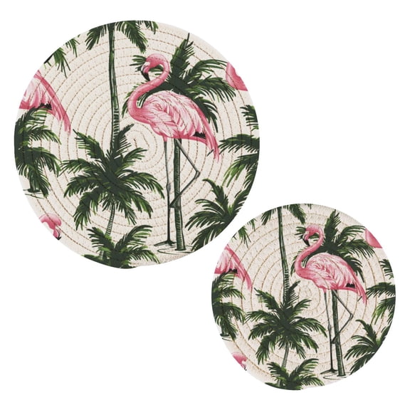 Flamingos and Palm Trees Pot Holders Trivets Set of 2 Cotton Hot Pads Mats for Hot Dishes Pots Pans Kitchen Cooking 7" 9.5"