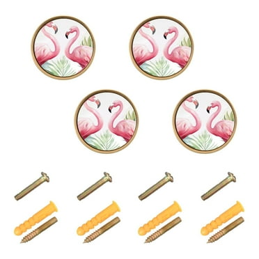 Flamingos and Plants Cabinet Knobs Kitchen Drawers Knobs Door Round Pulls Knob Handles Dresser Cupboard Wardrobe Decorative Set of 4