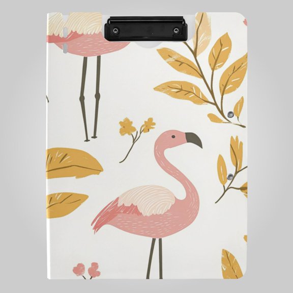 Flamingos and Yellow Leaves Foldable Binder Folder Clipboard with Pen Slot Double Clips A4 Size File Storage