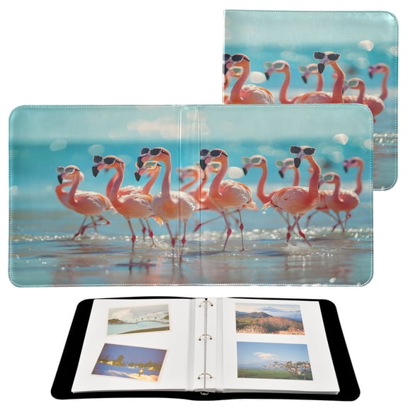 Flamingos with Sunglasses Beach PU Leather Photo Albums 3 Rings Binder Scrapbook 20 Refill Pages