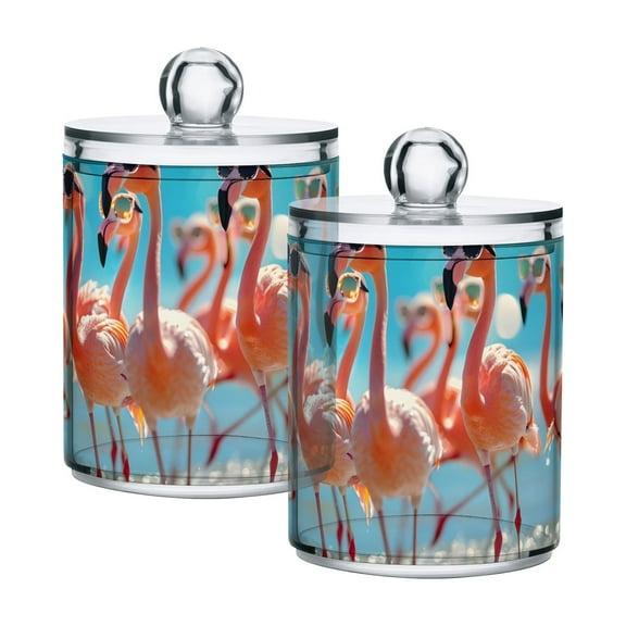 Flamingos with Sunglasses Beach Translucent Plastic Cans Storage Canisters with Lid Set of 2