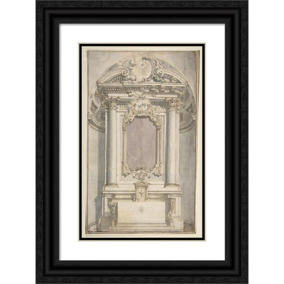 Flaminio Innocenzo Minozzi 17x24 Black Ornate Framed Double Matted Museum Art Print Titled: Designs for an Altar in a Niche (1735-1817)
