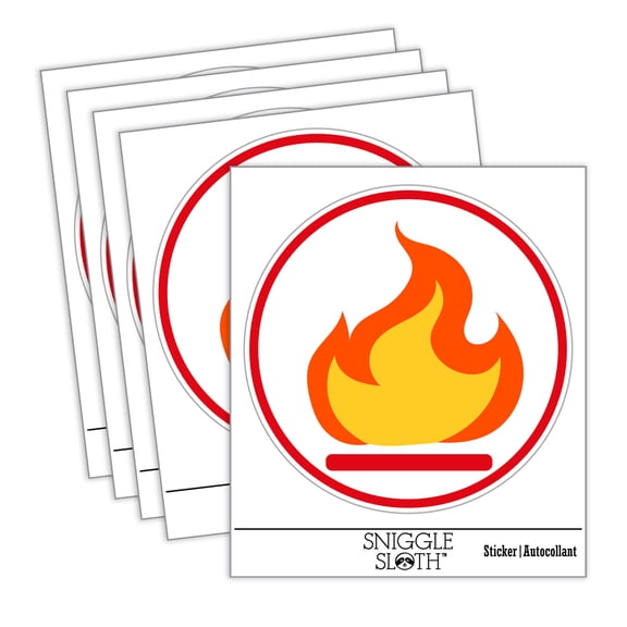 Flammable Fire Icon Car Window Bumper Water Bottle Phone Tablet Laptop Waterproof Vinyl Decal Sticker Set 5-Pack - Gloss Finish - 2.0"