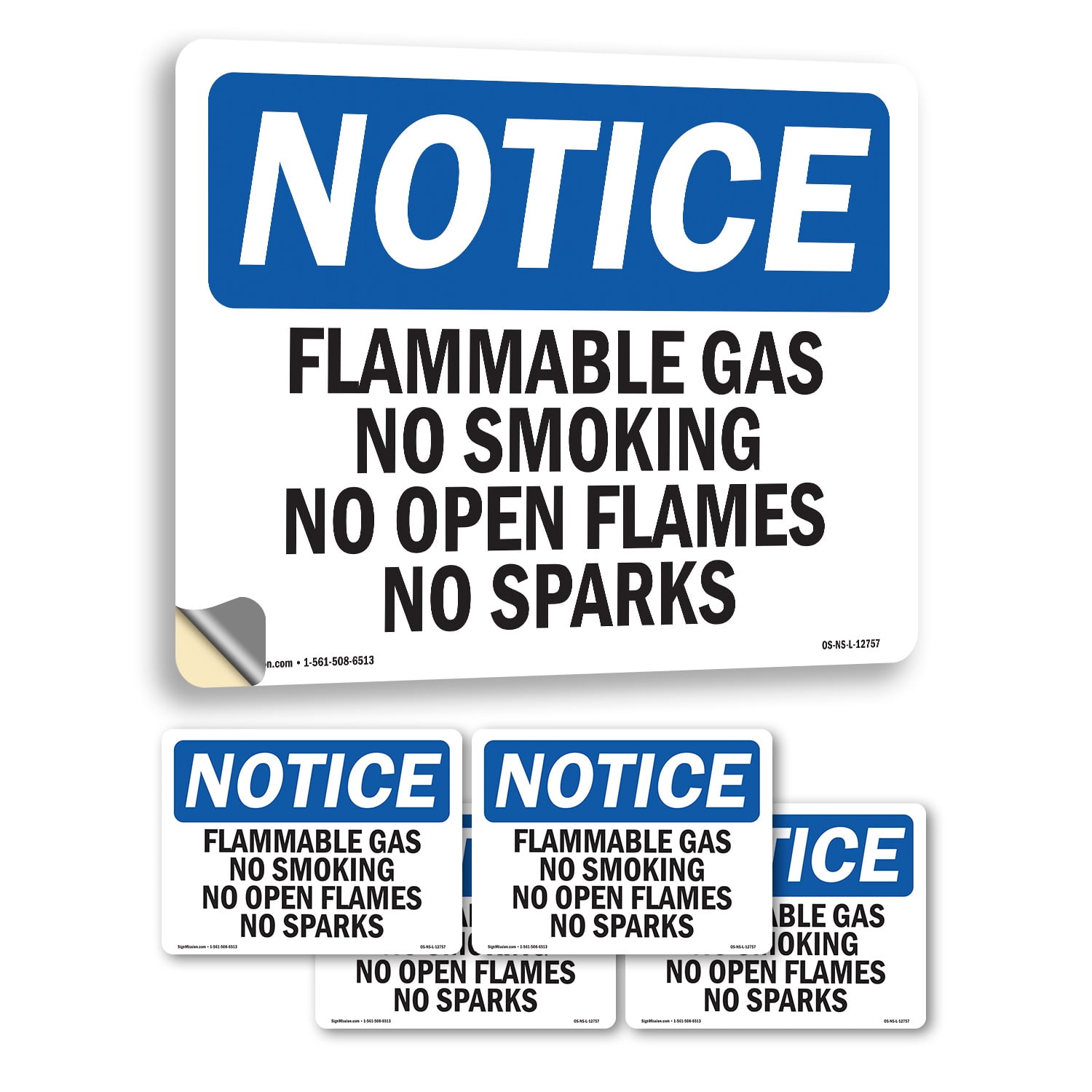Flammable Gas No Smoking No Open Flames No Sparks OSHA Notice Vinyl ...