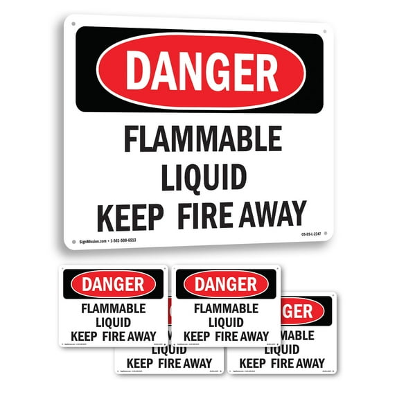 Flammable Liquid Keep Fire Away OSHA Danger Aluminum Sign 10 Inch x 7 Inch - 5 Pack
