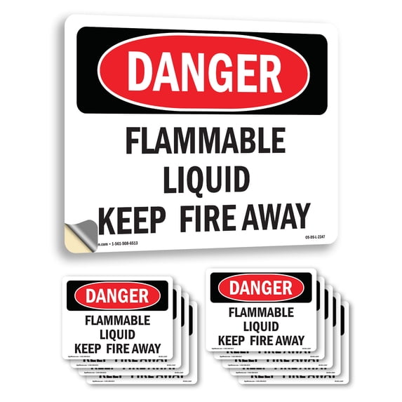 Flammable Liquid Keep Fire Away OSHA Danger Vinyl Decal Label 10 Inch x ...