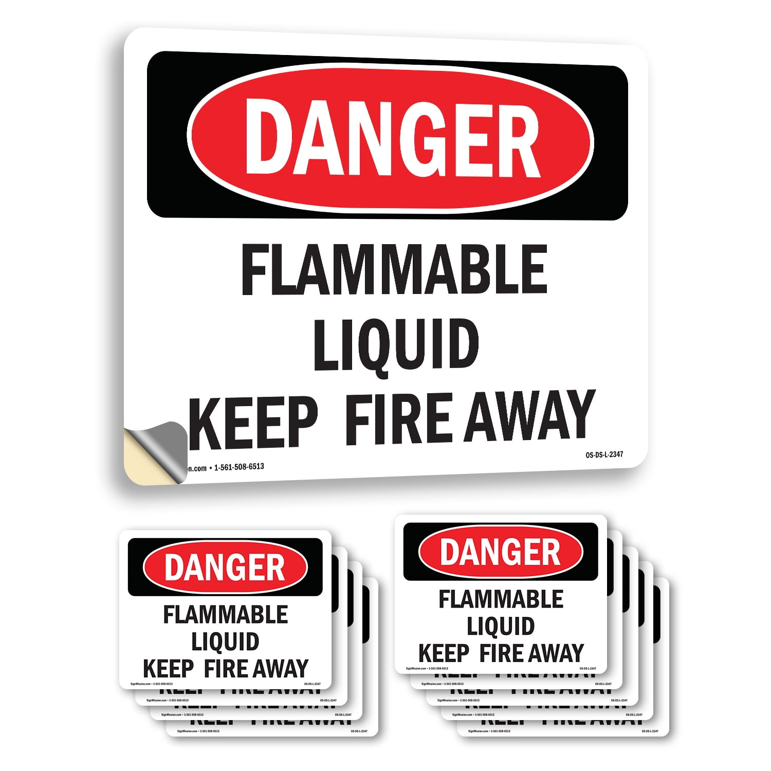 Flammable Liquid Keep Fire Away OSHA Danger Vinyl Decal Label 18 Inch x ...