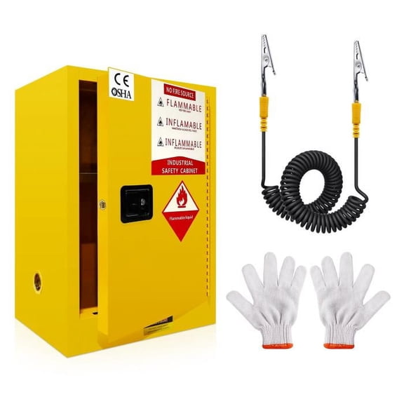 Flammable Storage Cabinet, 12 Gallon, Fire-Resistant, Cold-Rolled Steel, Fire Safety Cabinet, Laboratories, Garages, Commercial Areas Yellow