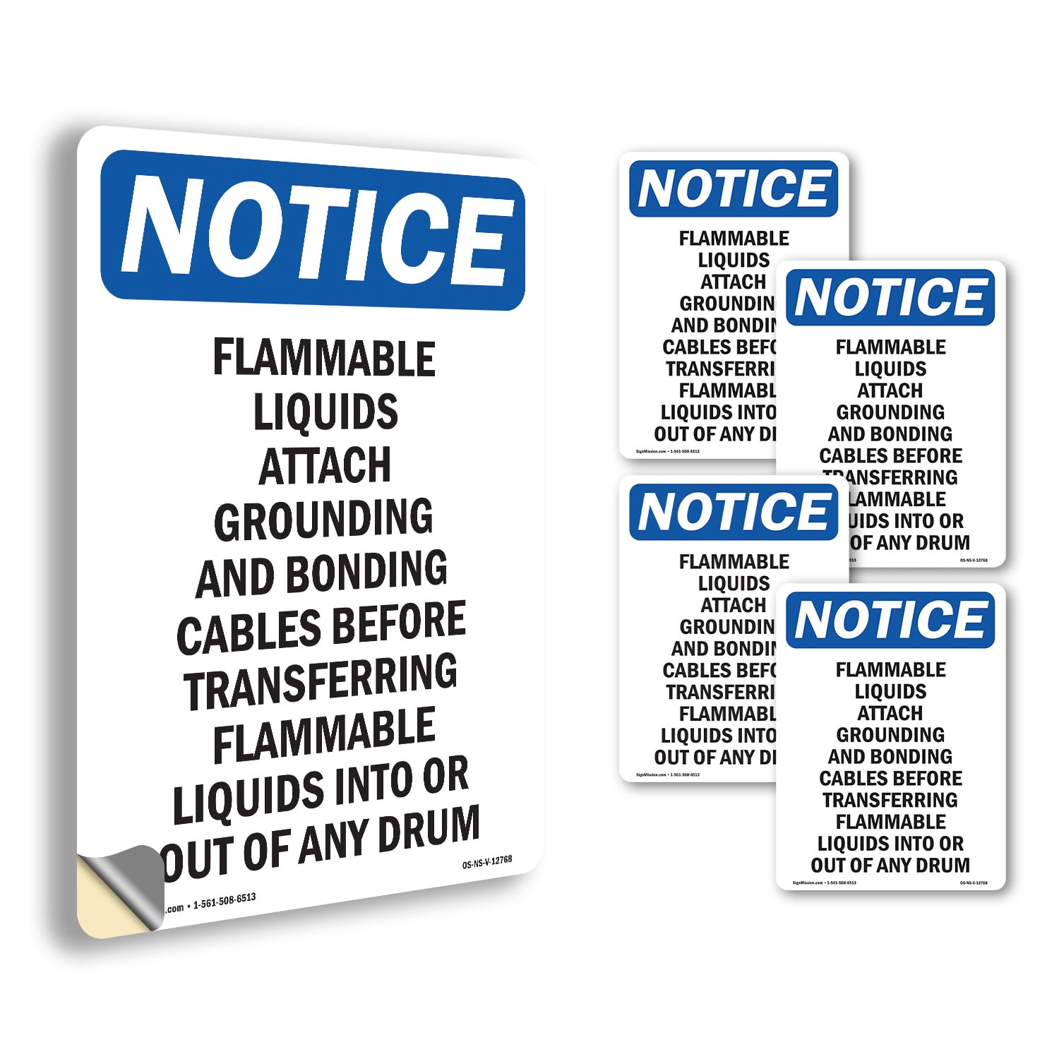 Flammable Liquids Attach Grounding OSHA Notice Vinyl Decal Label 10 ...