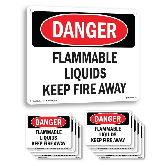 Flammable Liquids Keep Fire Away OSHA Danger Rigid Plastic Sign 10 Inch x 7 Inch - 10 Pack
