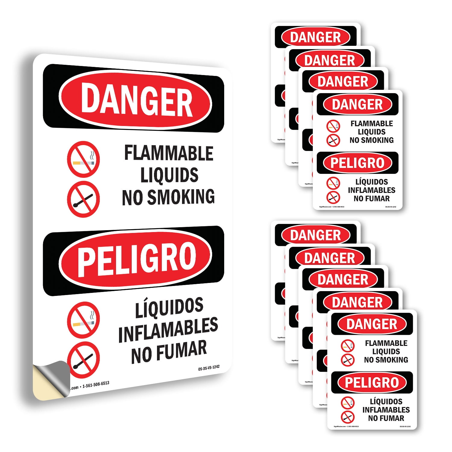 Flammable Liquids No Smoking Bilingual OSHA Danger Vinyl Decal Label 18 ...