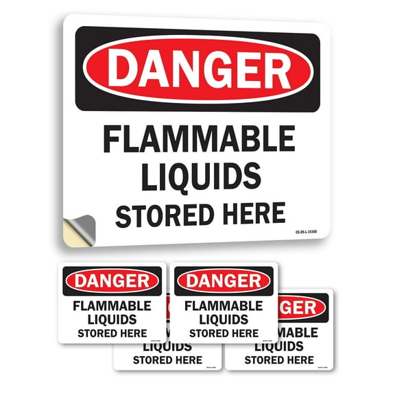 Flammable Liquids Stored Here OSHA Danger Vinyl Decal Label 14 Inch x 10 Inch - 5 Pack