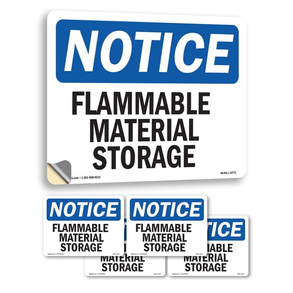 Flammable Material Storage OSHA Notice Vinyl Decal Label 18 Inch x 12 Inch - 5 Pack