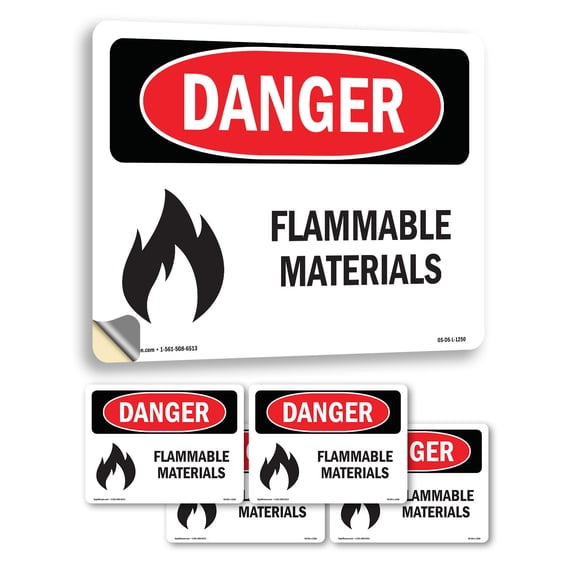 Flammable Materials OSHA Danger Vinyl Decal Label 5 Inch x 3.5 Inch - 5 Pack