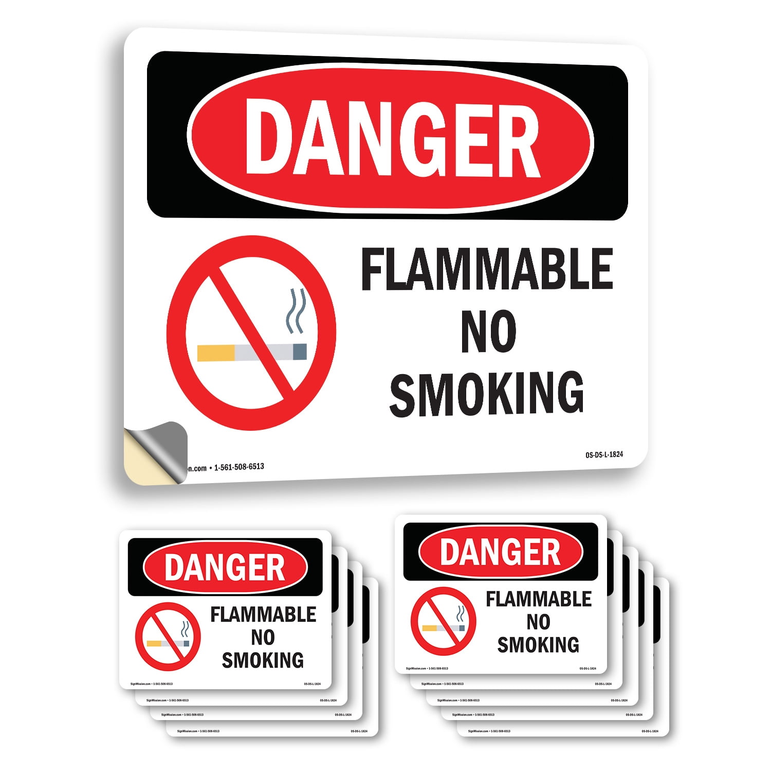 Flammable No Smoking OSHA Danger Vinyl Decal Label 10 Inch x 7 Inch ...
