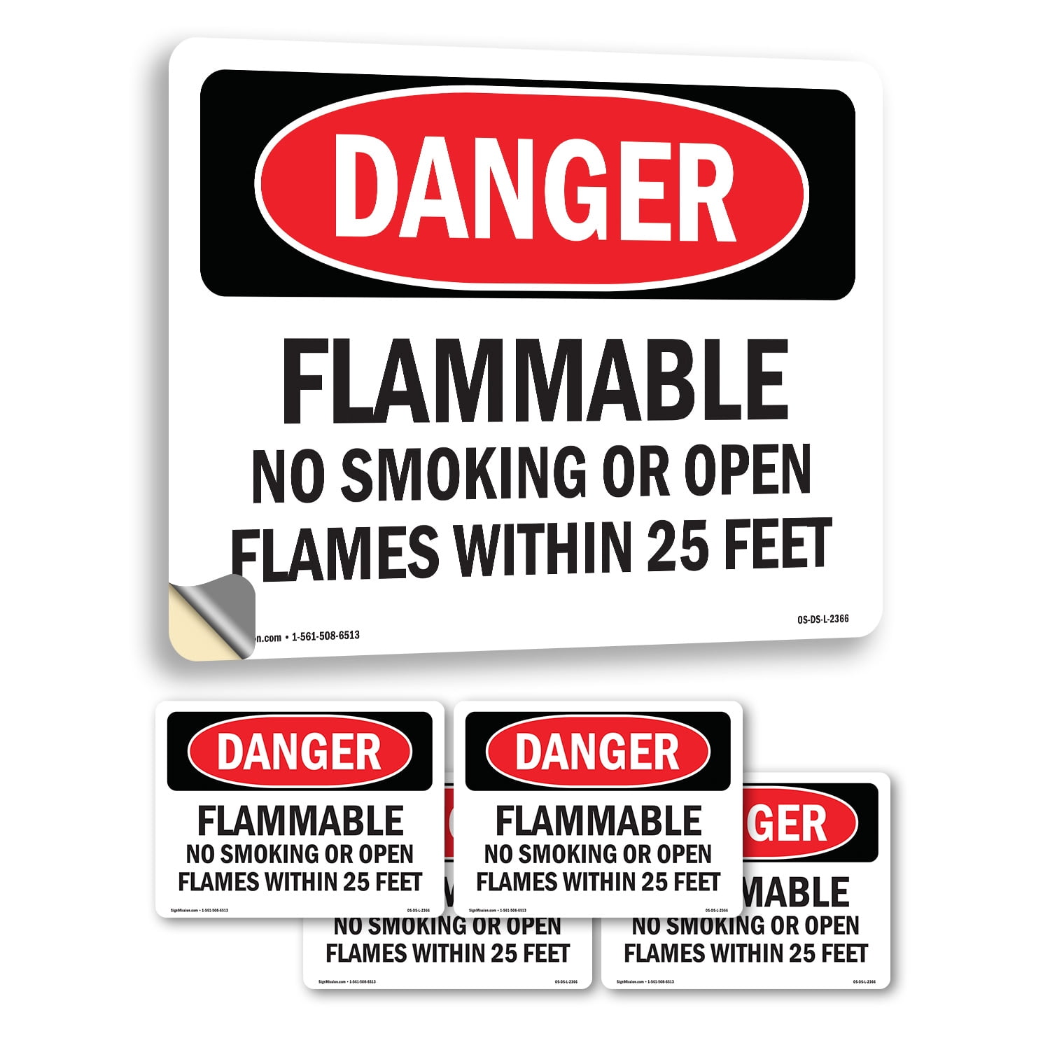 Flammable No Smoking Or Open Flames Within 25 Feet OSHA Danger Vinyl ...