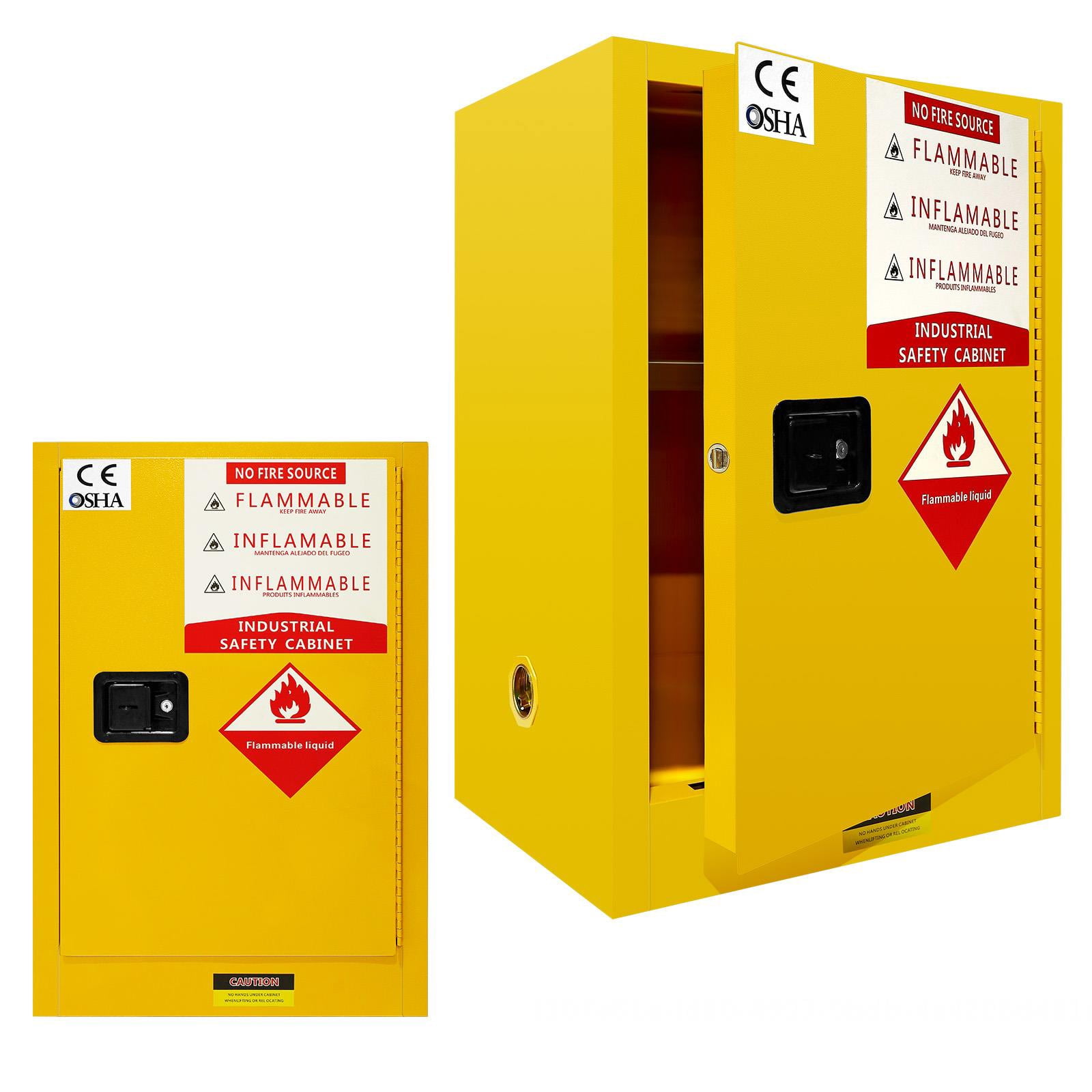 Flammable Safety Cabinet, 35" Double-Walled Steel Fireproof Cabinet with 3-Point Lock, 180° Hinge Door, Yellow Industrial Chemical Storage Cabinet for Lab, Workshop, Garage