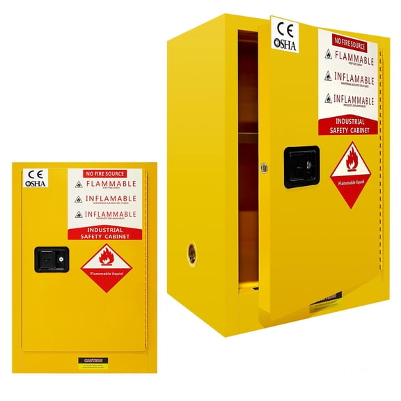 Flammable Safety Cabinet, 37.2" Double-Walled Steel Fireproof Cabinet with 3-Point Lock, Adjustable Shelf, Yellow Industrial Chemical Storage Cabinet for Lab, Workshop, Garage