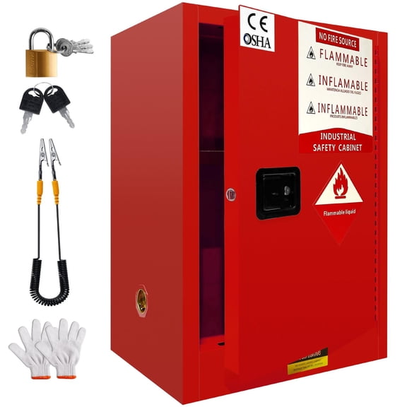 Flammable Safety Storage Cabinet, 21" x 15" x 31.1", Galvanized Steel, 12 Gallon Capacity, Adjustable Shelf, Fireproof, Lockable, OSHA Compliant, Heavy Duty, for Commercial, Industrial, Home Use, Red