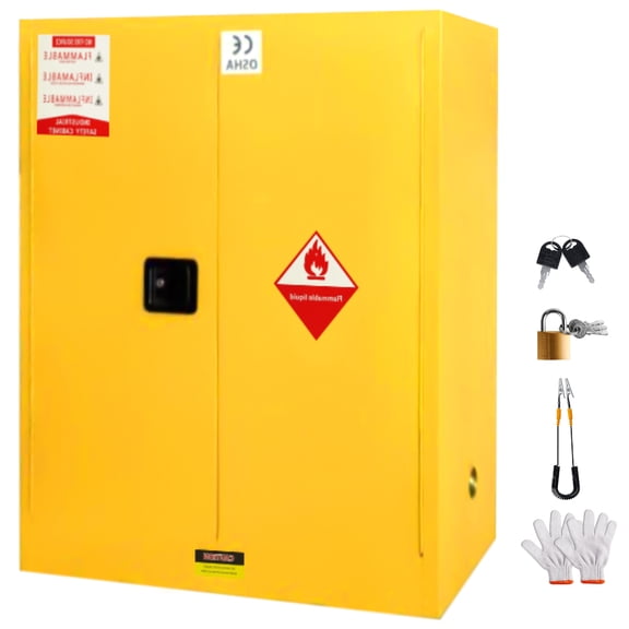 Flammable Safety Storage Cabinet 30, 18.11 In x 42.91 In x 44.1 In, 1 cm Thickness Galvanized Steel, Adjustable Shelf Flammable Liquid Storage Cabinet for Gasoline Storage, Yellow