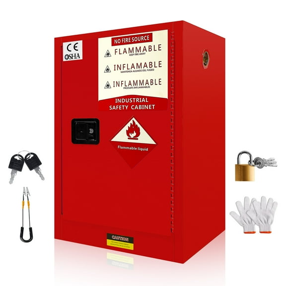 Flammable Storage Cabinet 12 Gallon, 18.11 Inch x 23.23 Inch x 35 Inch Adjustable Shelf Flammable Cabinet, for Commercial Industrial Home Use, Red