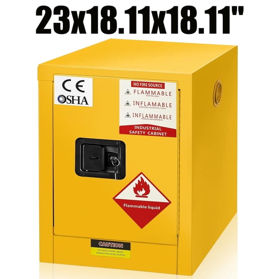 Flammable Storage Cabinet 12 Gallon, Galvanized Steel 23x18.11x18.11 Inch, Adjustable Thickened Shelf, Yellow Fireproof Liquid Storage, Hazardous Storage Cabinets, Safety Cabinets for Factory Use