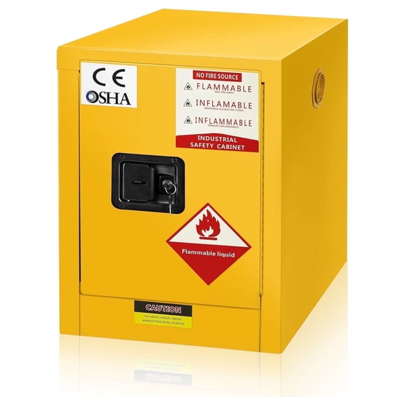 Flammable Storage Cabinet 12 Gallon, Yellow Galvanized Steel, Adjustable Thickened Shelf Fireproof Liquid Storage, Hazardous Storage Cabinets, Safety Cabinets for Commercial Use