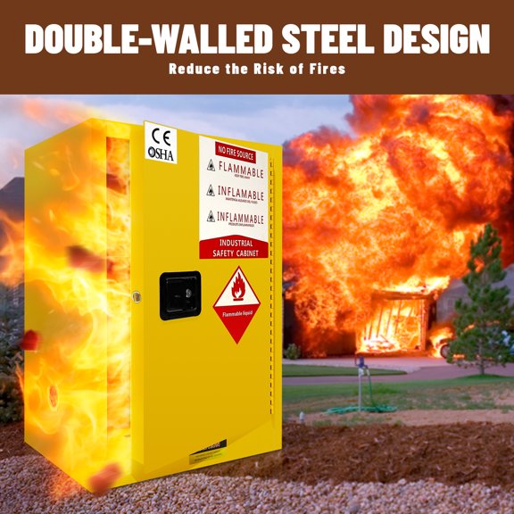 Flammable Storage Cabinet 12 Gallon with Adjustable Shelf Yellow for Commercial Industrial Home Use Dimensions 18.11 Inch by 23.23 Inch by 35 Inch