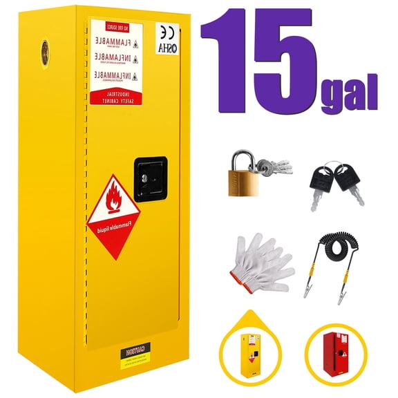 POWKOL Flammable Storage Cabinet 15 Gallon, Galvanized Steel 35.5x18.11x18.11 Inch Yellow, Fireproof Liquid Storage, Hazardous Storage Cabinets, Safety Cabinets for Home Garage