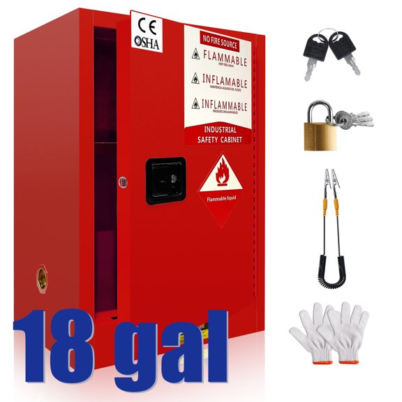 Flammable Storage Cabinet 18 Gallon, Galvanized Steel Red 35x23x18.11 Inch Adjustable Thickened Shelf, Fireproof Liquid Storage, Hazardous Storage Cabinets, Safety Cabinets for Commercial Kitchen