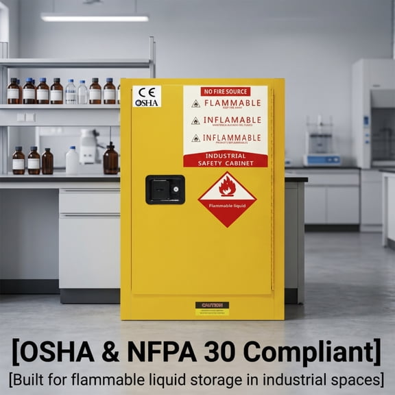 Flammable Storage Cabinet 18 Gallon, Galvanized Steel Yellow 35Hx23Lx18.11D", Adjustable Thickened Shelf Fireproof Liquid Storage, Hazardous Storage Cabinets, Safety Cabinets for Commercial Use
